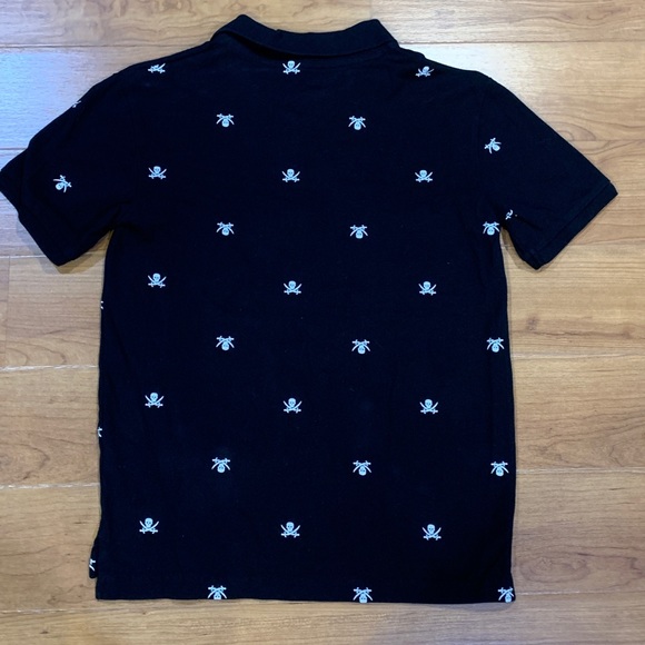 Cherokee Black Pirate Skull Printed Polo Shirt Boys Large - Picture 2 of 4